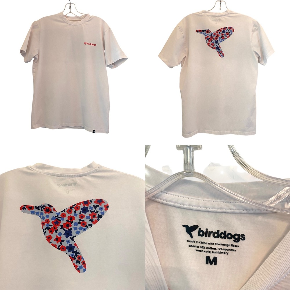 BirdDogs Men Floral Hummingbird‎ Graphic T-Shirt White Cotton Blend Medium READ